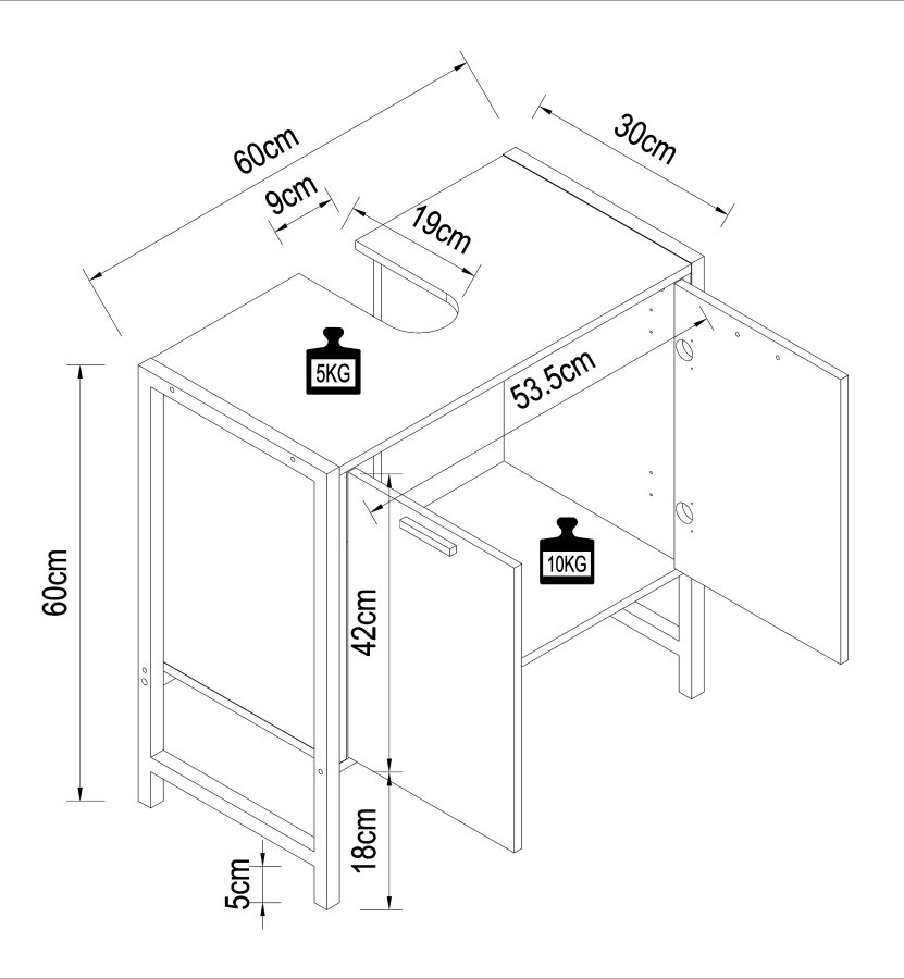 VCM NORDIC Edino Badezimmer-Waschtischunterschrank mit 2 Türen - Melamin natur