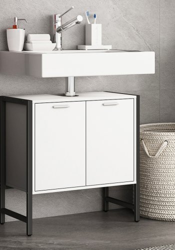 VCM NORDIC Edino Badezimmer-Waschtischunterschrank mit 2 Türen - Melamin weiß