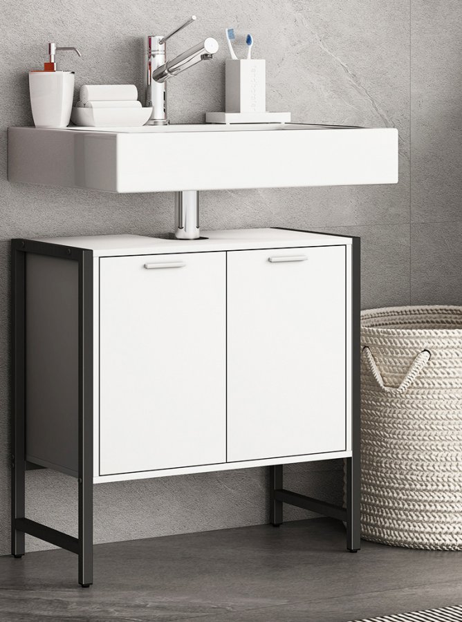 VCM NORDIC Edino Badezimmer-Waschtischunterschrank mit 2 Türen - Melamin weiß