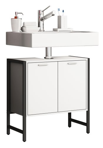 VCM NORDIC Edino Badezimmer-Waschtischunterschrank mit 2 Türen - Melamin weiß