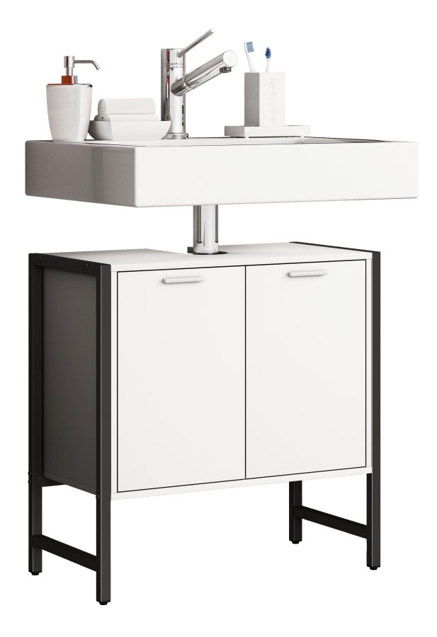 VCM NORDIC Edino Badezimmer-Waschtischunterschrank mit 2 Türen - Melamin weiß