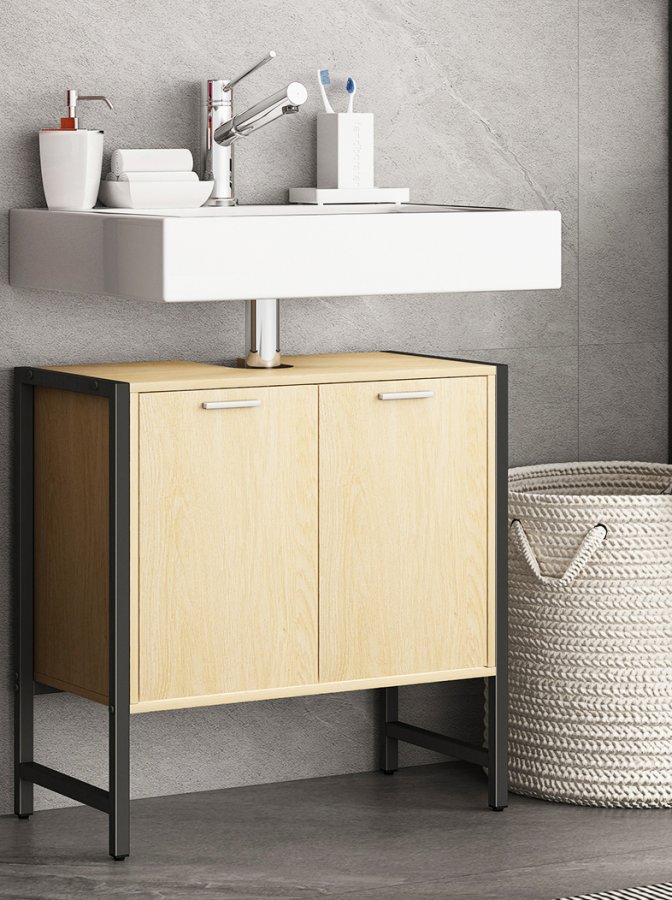 VCM NORDIC Edino Badezimmer-Waschtischunterschrank mit 2 Türen - Melamin natur