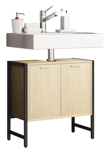 VCM NORDIC Edino Badezimmer-Waschtischunterschrank mit 2 Türen - Melamin natur