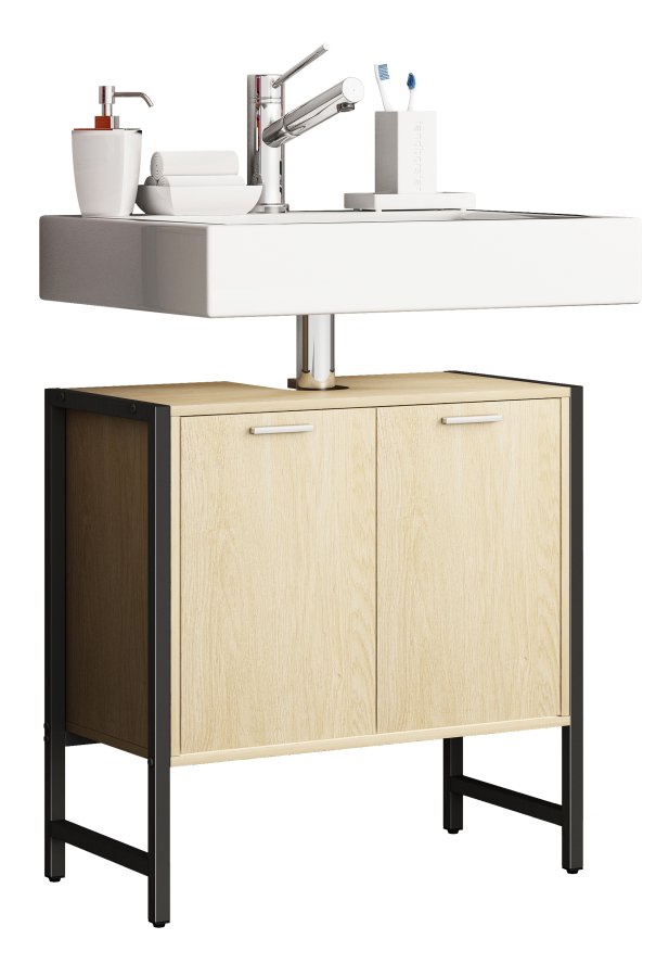 VCM NORDIC Edino Badezimmer-Waschtischunterschrank mit 2 Türen - Melamin natur