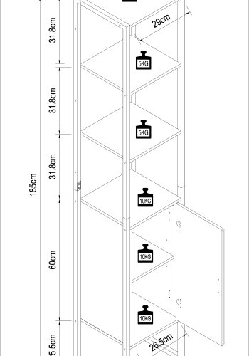 VCM NORDIC Edino Badezimmerschrank Hoch, mit 1 Tür und 3 Einlegeböden – Melamin weiß