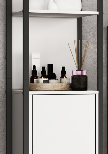 VCM NORDIC Edino Badezimmerschrank Hoch, mit 1 Tür und 3 Einlegeböden – Melamin weiß