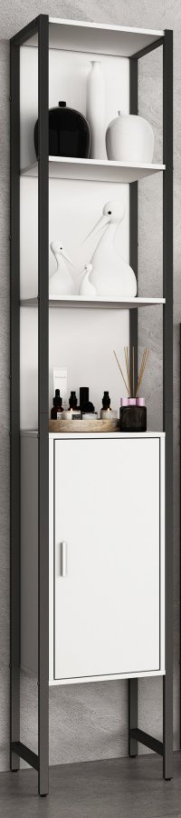 VCM NORDIC Edino Badezimmerschrank Hoch, mit 1 Tür und 3 Einlegeböden – Melamin weiß