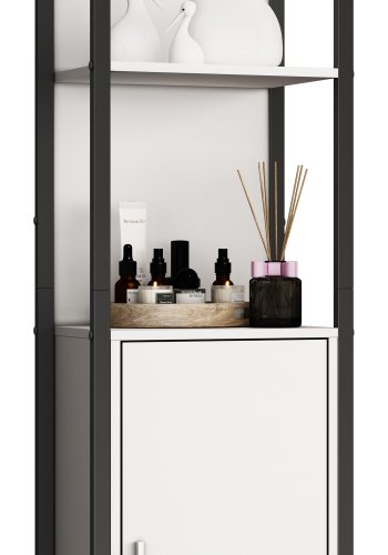 VCM NORDIC Edino Badezimmerschrank Hoch, mit 1 Tür und 3 Einlegeböden – Melamin weiß