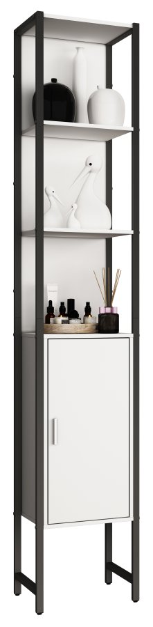 VCM NORDIC Edino Badezimmerschrank Hoch, mit 1 Tür und 3 Einlegeböden – Melamin weiß