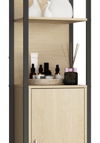 VCM NORDIC Edino Badezimmerschrank Hoch, mit 1 Tür und 3 Einlegeböden – Melamin Natur