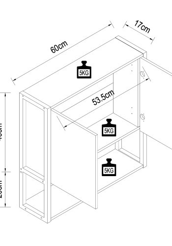 VCM NORDIC Edino baderomsskap, m. speil, 2 drer, 1 hylle - naturlig tre