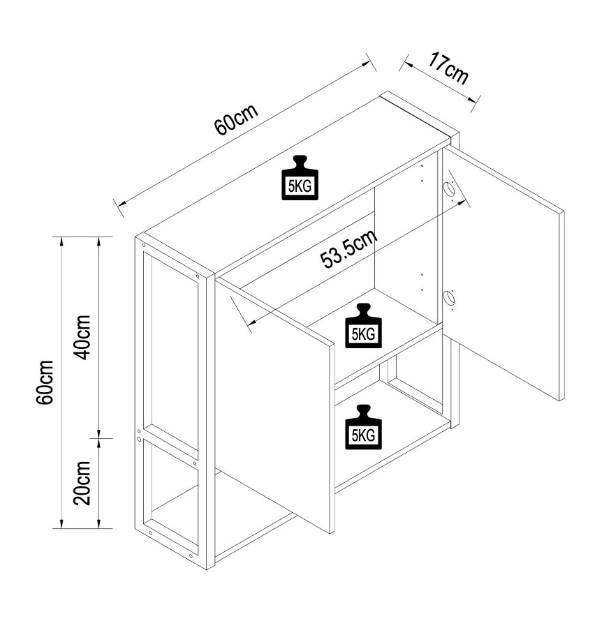 VCM NORDIC Edino baderomsskap, m. speil, 2 drer, 1 hylle - naturlig tre