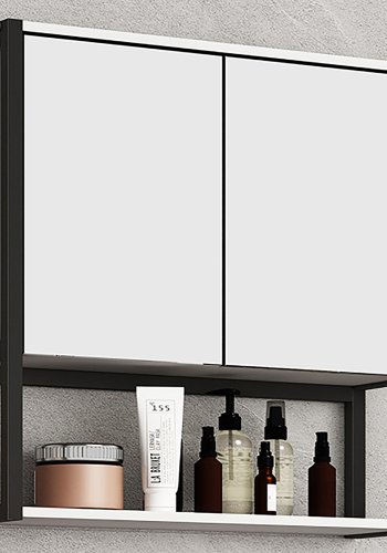 VCM NORDIC Edino Badezimmerschrank, mit Spiegel, 2 Türen, 1 Einlegeboden – Holz weiß