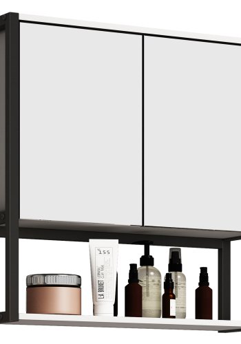 VCM NORDIC Edino Badezimmerschrank, mit Spiegel, 2 Türen, 1 Einlegeboden – Holz weiß