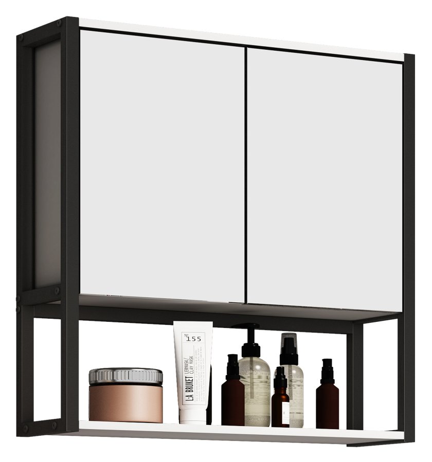 VCM NORDIC Edino Badezimmerschrank, mit Spiegel, 2 Türen, 1 Einlegeboden – Holz weiß