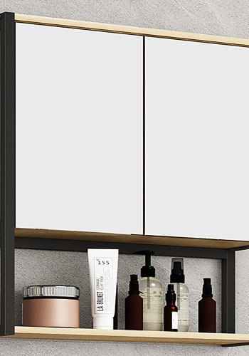 VCM NORDIC Edino baderomsskap, m. speil, 2 drer, 1 hylle - naturlig tre