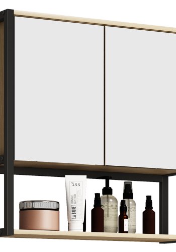 VCM NORDIC Edino baderomsskap, m. speil, 2 drer, 1 hylle - naturlig tre