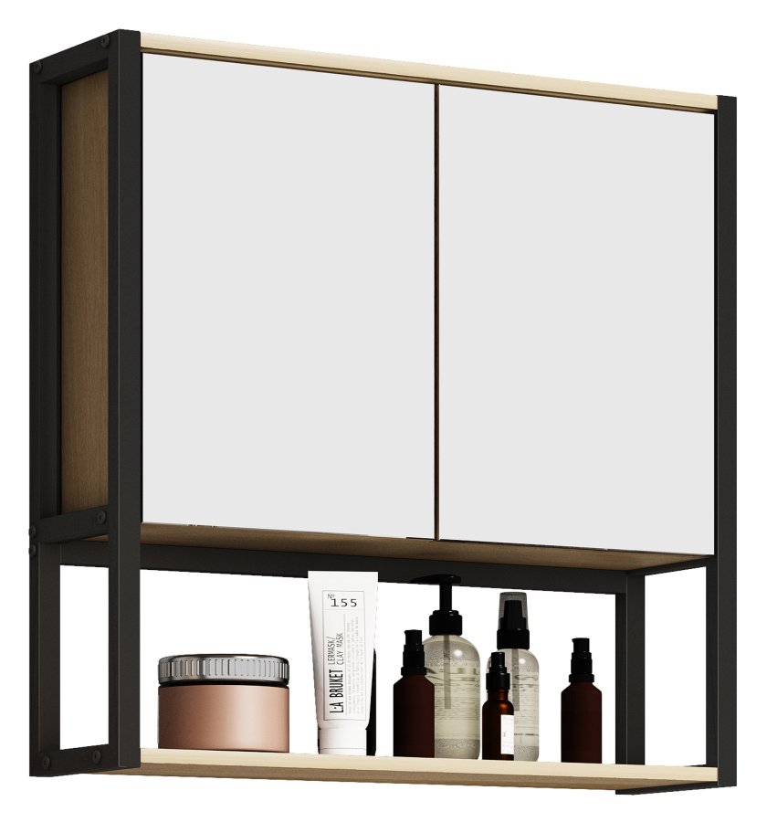 VCM NORDIC Edino baderomsskap, m. speil, 2 drer, 1 hylle - naturlig tre