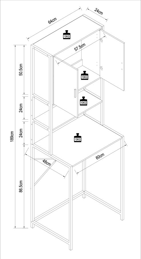 VCM NORDIC Edino skap for vaskemaskin/trketrommel, m. 2 drer, 3 hyller - naturlig tre