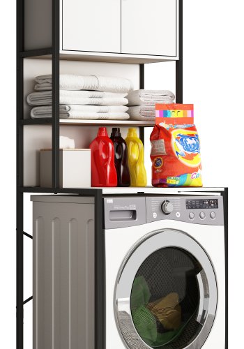 VCM NORDIC Edino skap for vaskemaskin/trketrommel, m. 2 drer, 3 hyller - hvitt tre