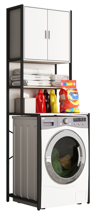 VCM NORDIC Edino skap for vaskemaskin/trketrommel, m. 2 drer, 3 hyller - hvitt tre