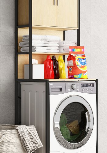 VCM NORDIC Edino skap for vaskemaskin/trketrommel, m. 2 drer, 3 hyller - naturlig tre
