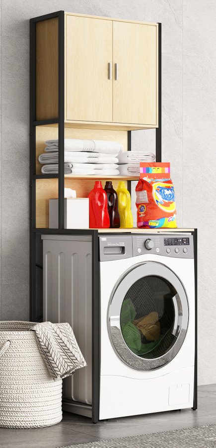 VCM NORDIC Edino skap for vaskemaskin/trketrommel, m. 2 drer, 3 hyller - naturlig tre