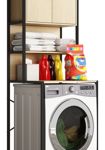 VCM NORDIC Edino skap for vaskemaskin/trketrommel, m. 2 drer, 3 hyller - naturlig tre