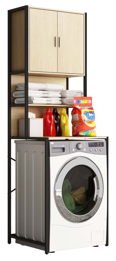 VCM NORDIC Edino skap for vaskemaskin/trketrommel, m. 2 drer, 3 hyller - naturlig tre