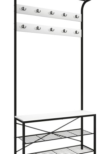 VCM NORDIC Taliro garderobestativ, m. hattehylde, 10 knager, 2 hylder, siddeplads - hvid/sort metal