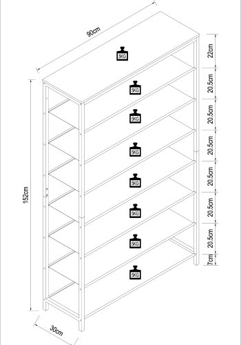 VCM NORDIC Taliro skostativ, m. 7 rom - natur/sort metall