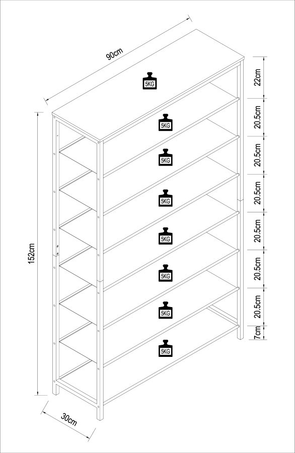 VCM NORDIC Taliro skostativ, m. 7 rom - natur/sort metall