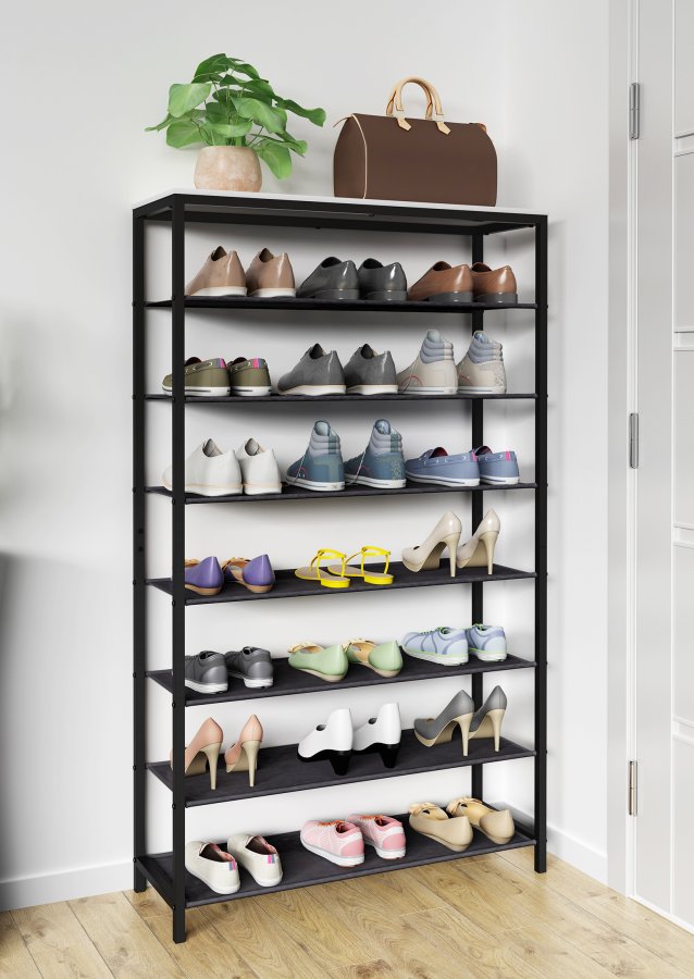 VCM NORDIC Taliro Schuhregal, m. 7 Fächern - weiß/schwarzes Metall