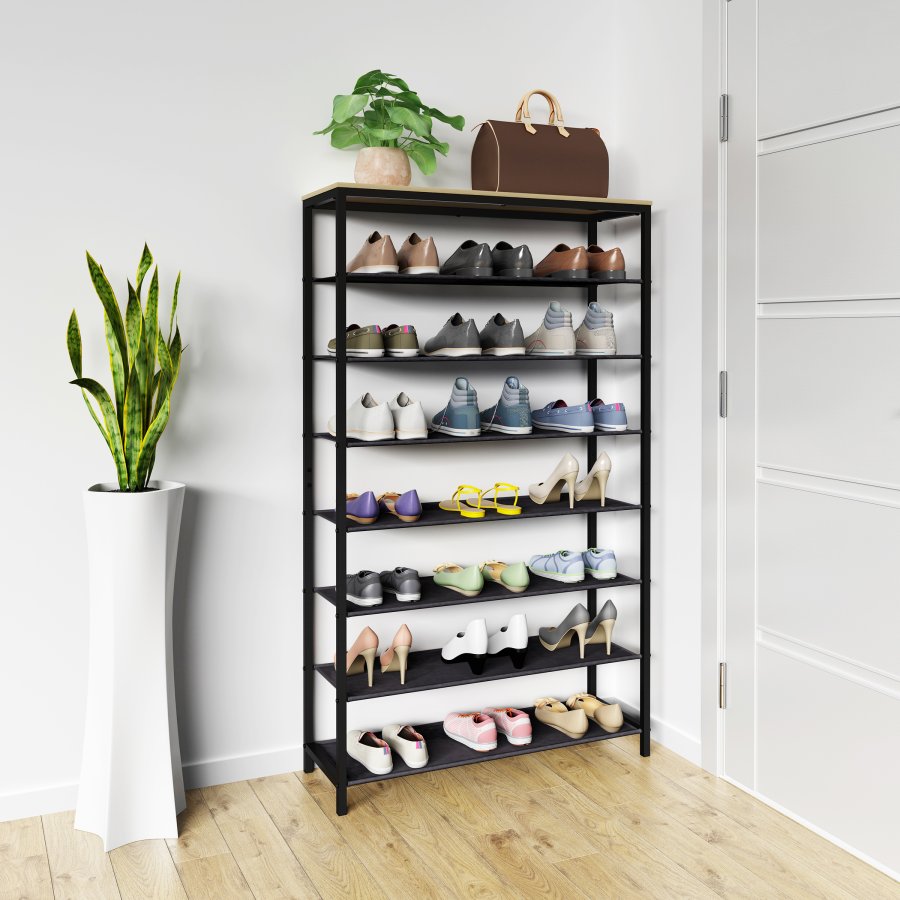 VCM NORDIC Taliro skostativ, m. 7 rom - natur/sort metall