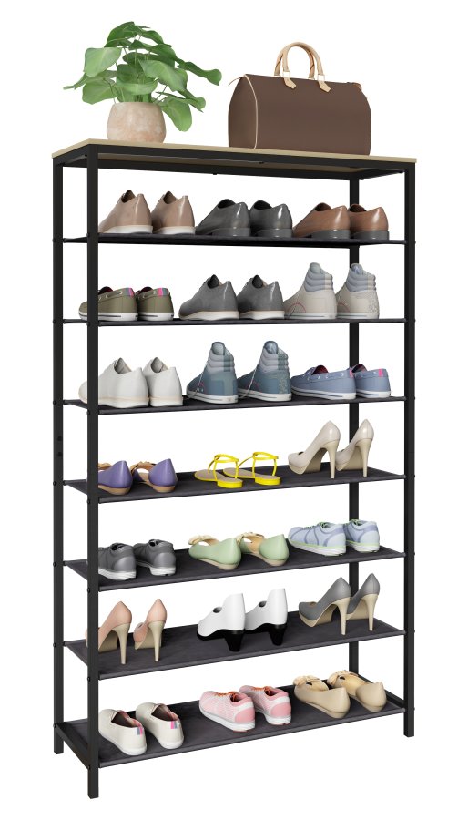 VCM NORDIC Taliro skostativ, m. 7 rom - natur/sort metall