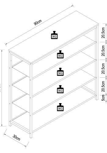 VCM NORDIC Taliro Schuhregal, m. 4 Fächern - weiß/schwarzes Metall