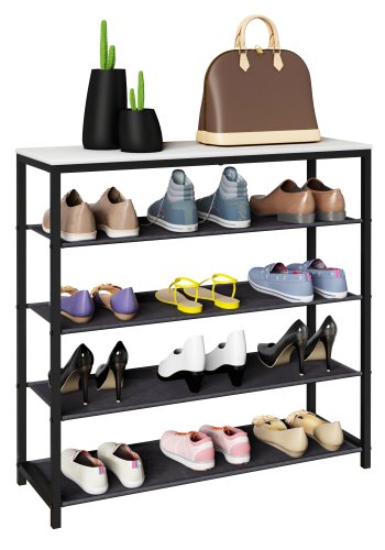 VCM NORDIC Taliro Schuhregal, m. 4 Fächern - weiß/schwarzes Metall