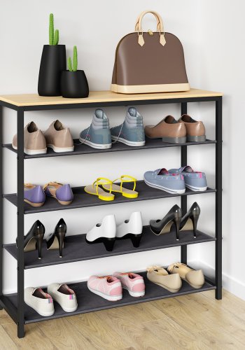 VCM NORDIC Taliro Schuhregal, mit 4 Fächern - Natur/Schwarz Metall