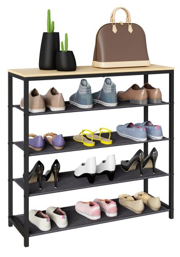 VCM NORDIC Taliro Schuhregal, mit 4 Fächern - Natur/Schwarz Metall