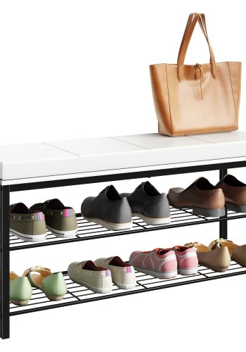 VCM NORDIC Taliro skostativ, m. 2 hyller og polstret benk - hvitt og svart metall (90x30)