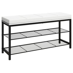 VCM NORDIC Taliro skostativ, m. 2 hylder og polstret bnkesde - hvid og sort metal (90x30)