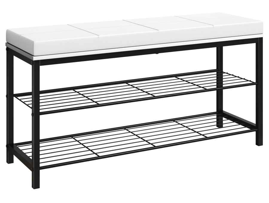 VCM NORDIC Taliro skostativ, m. 2 hyller og polstret benk - hvitt og svart metall (90x30)