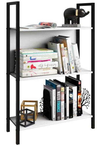 VCM NORDIC Flakos Bücherregal mit 3 Fächern, mit 3 Regalen – weißes Holz und Metall