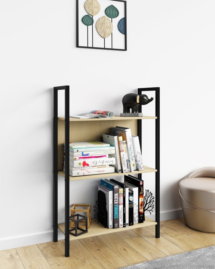 VCM NORDIC Flakos 3-roms hylle, m. 3 hyller - naturlig tre og metall