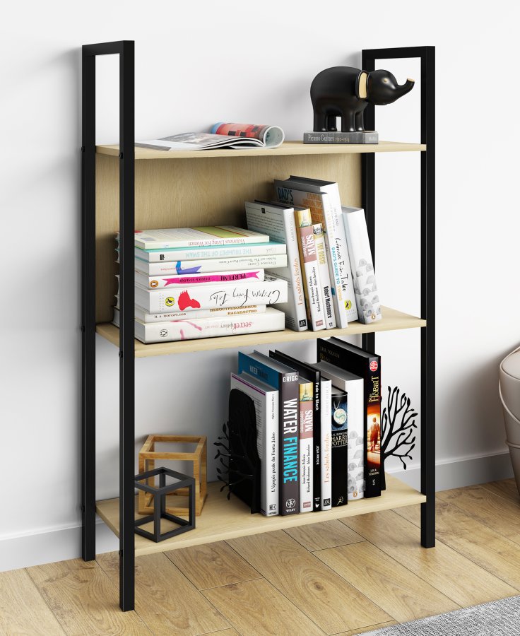 VCM NORDIC Flakos 3-roms hylle, m. 3 hyller - naturlig tre og metall