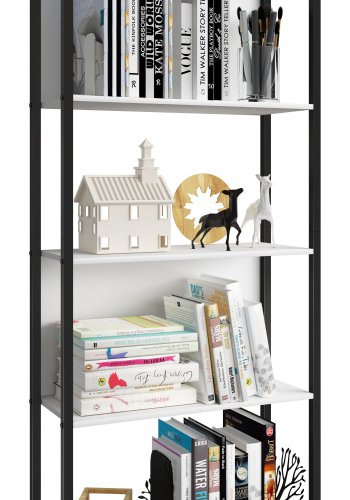 VCM NORDIC Flakos Bücherregal mit 5 Fächern, mit 5 Regalen – weißes Holz und Metall