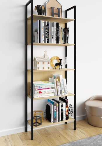 VCM NORDIC Flakos 5-Fach-Bücherregal mit 5 Regalen – Naturholz und Metall