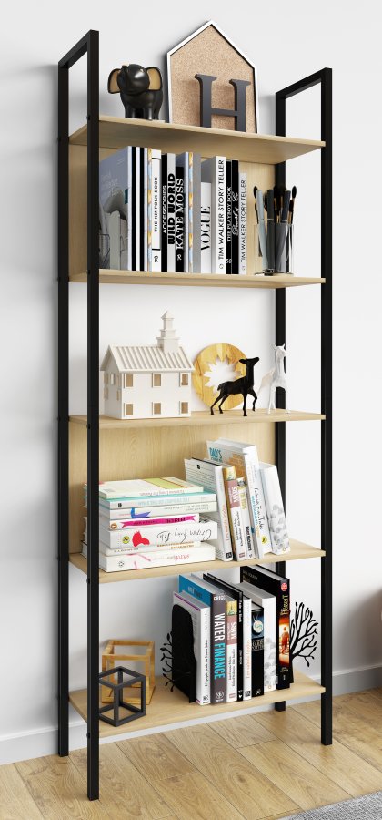 VCM NORDIC Flakos 5-Fach-Bücherregal mit 5 Regalen – Naturholz und Metall