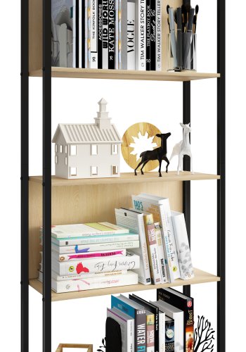 VCM NORDIC Flakos 5-Fach-Bücherregal mit 5 Regalen – Naturholz und Metall