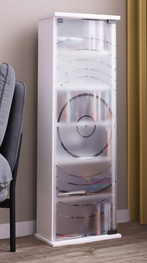 VCM NORDIC Tilano M hylle for CDer og DVDer, m. 1 glassdr og 5 hyller - hvitt tre